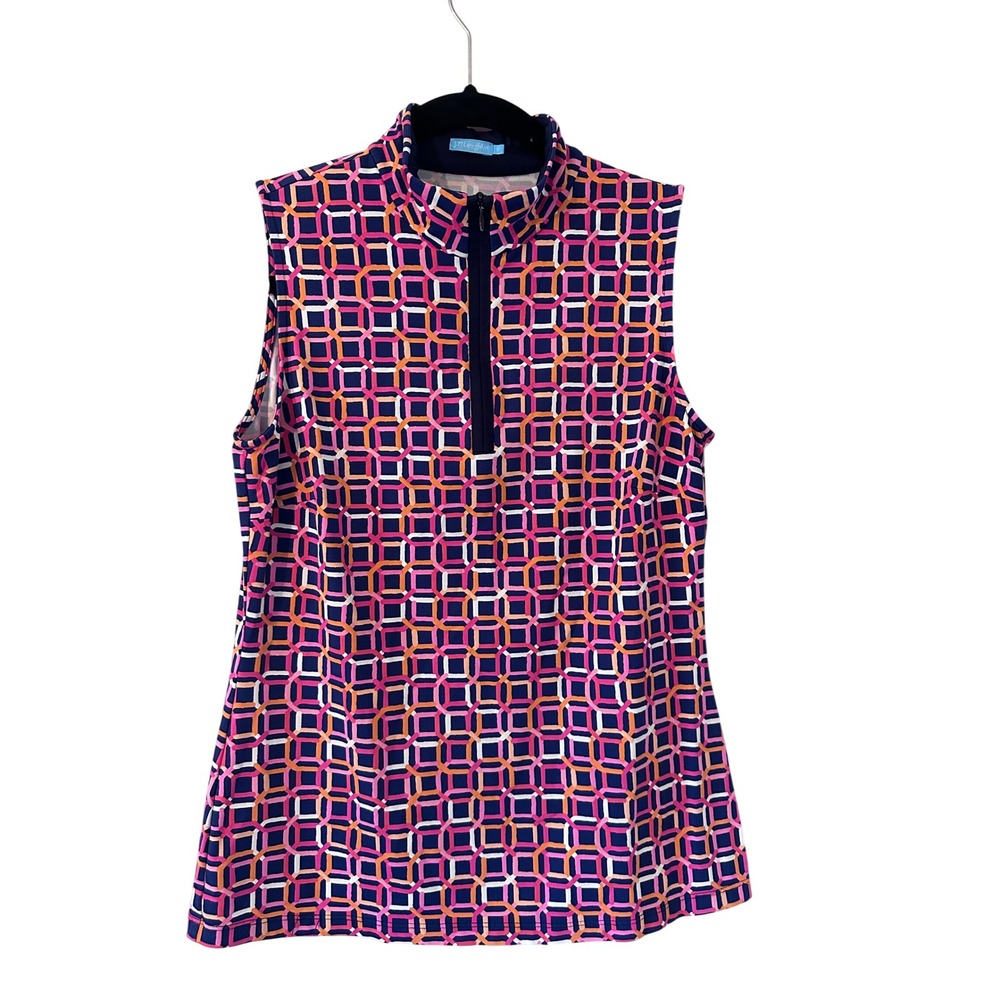 J McLaughlin Sleeveless Mock Neck Geometric Print Quarter Zip Golf‎ Polo Shirt S